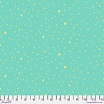 Light blue fabric with scattered yellow dots and star shapes.