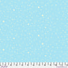 Light blue fabric with white snowflake pattern and ruler for scale.