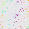 A white background with colorful birds and stars.