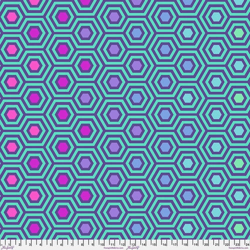 A pattern of hexagons in blue and purple.