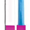 A pink and blue toothbrush with white handle.