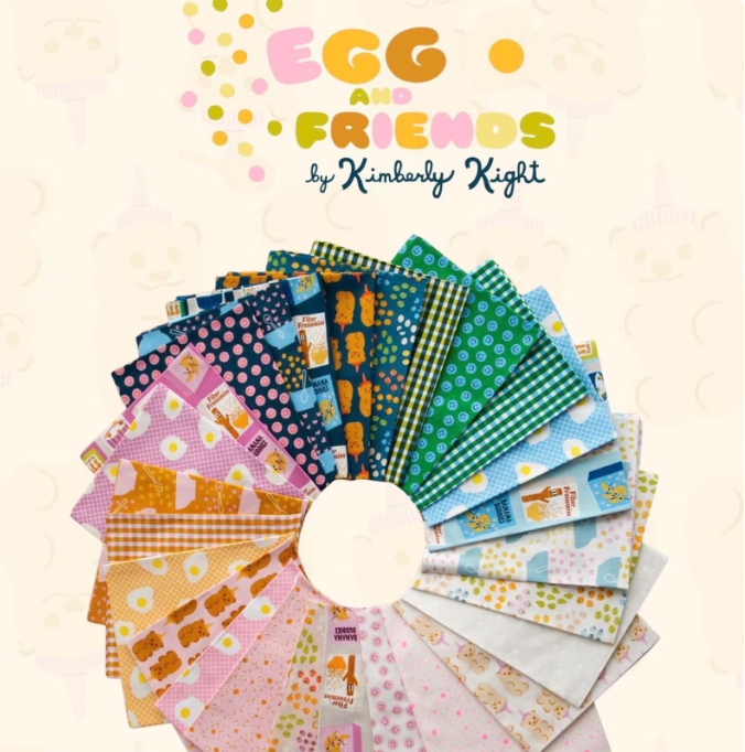Colorful fabric collection named 'Egg & Friends' by Kimberly Kight.