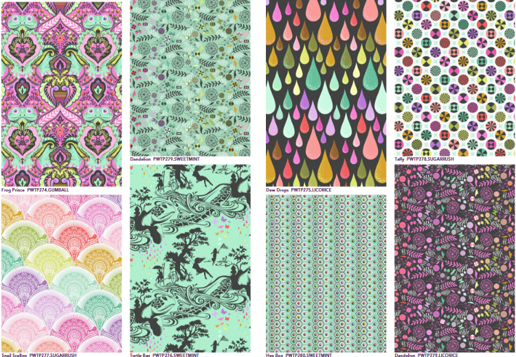 A collection of colorful patterned designs with various motifs and textures.