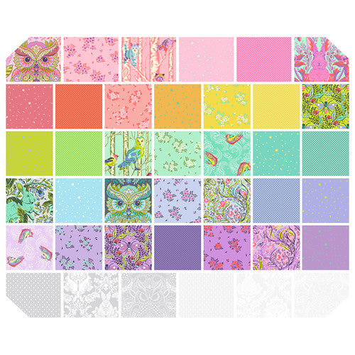 Colorful floral and pastel pattern swatches in a grid.