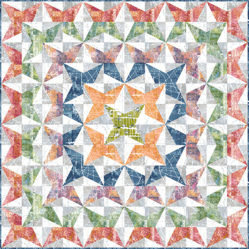 A quilt with colorful stars in the center.