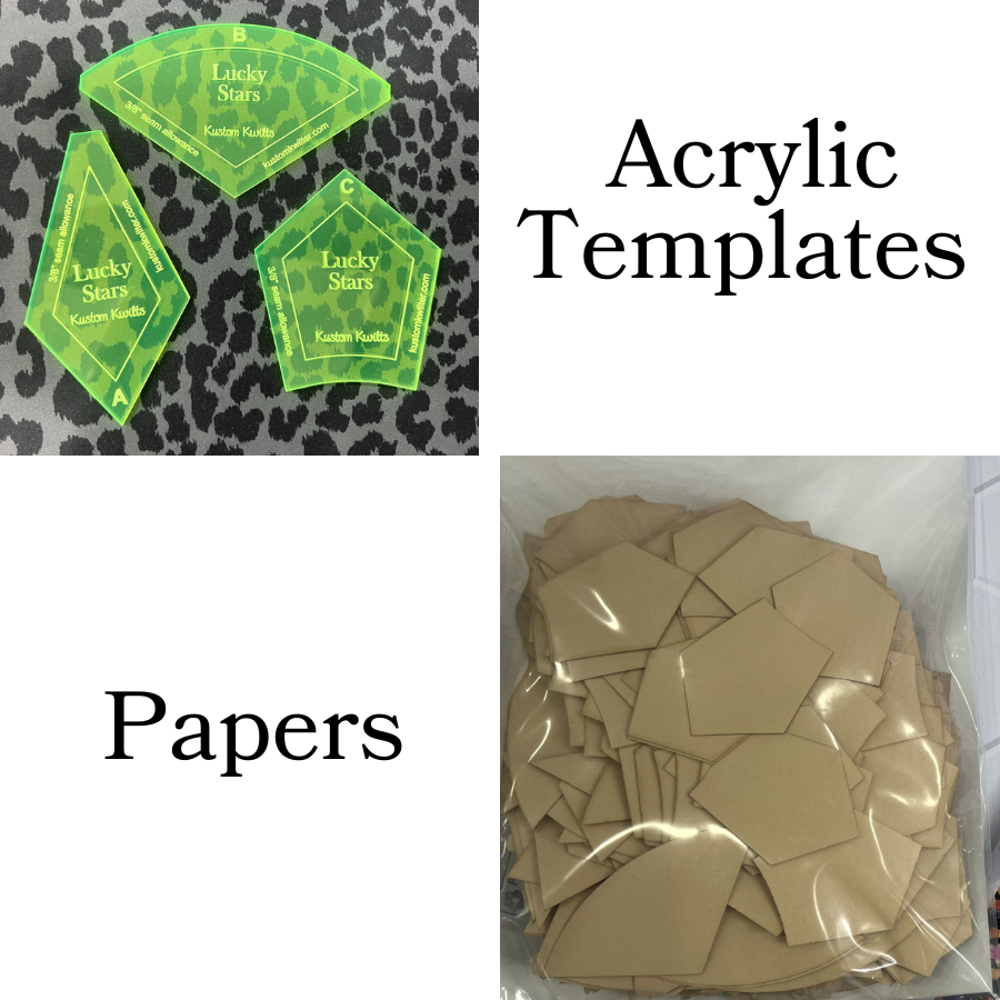 Four images showing acrylic templates and papers in different textures and forms.