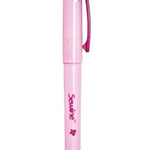 A pink pen with a red tip and a star on the top.