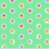 A green background with colorful circles in the middle.