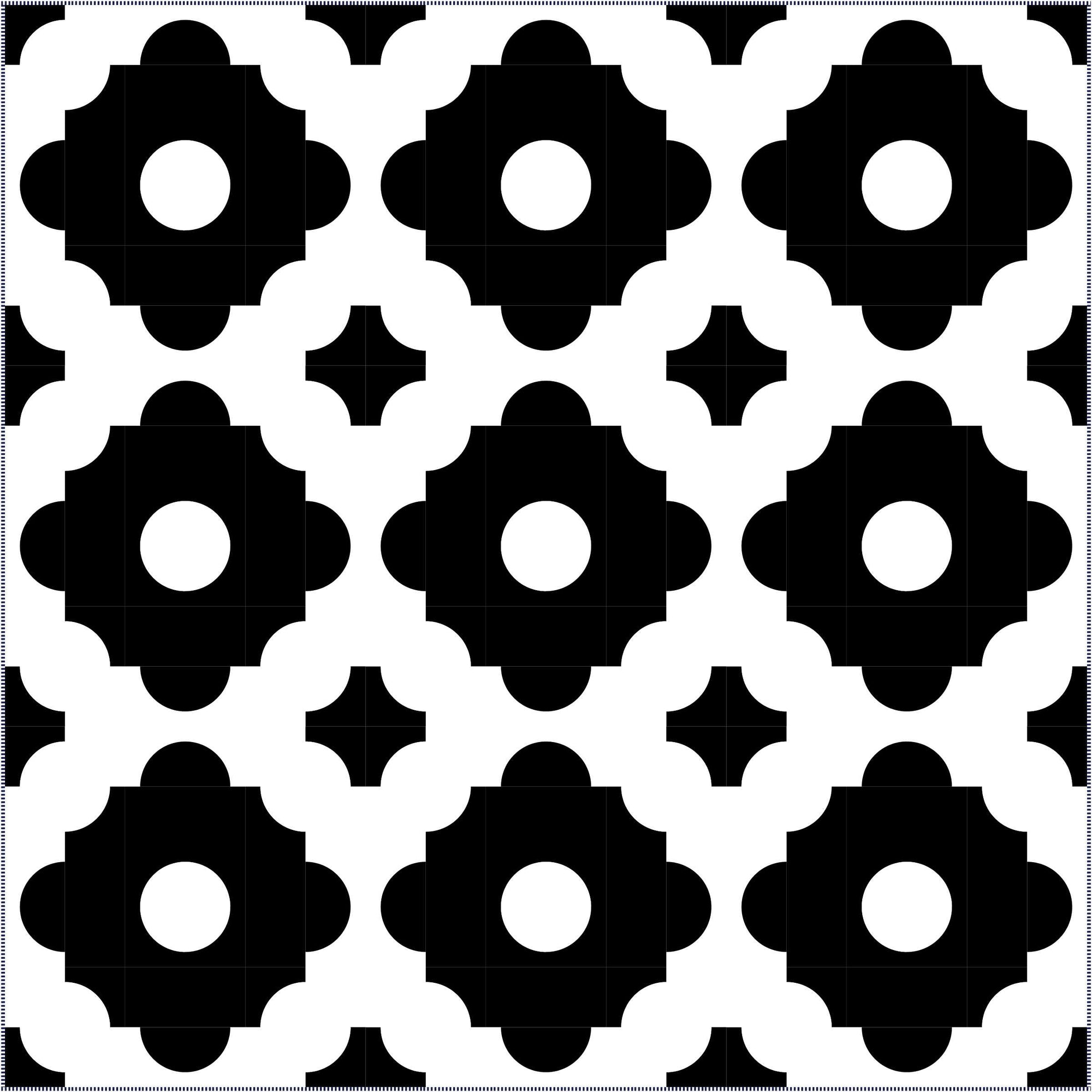 A black and white pattern of flowers.
