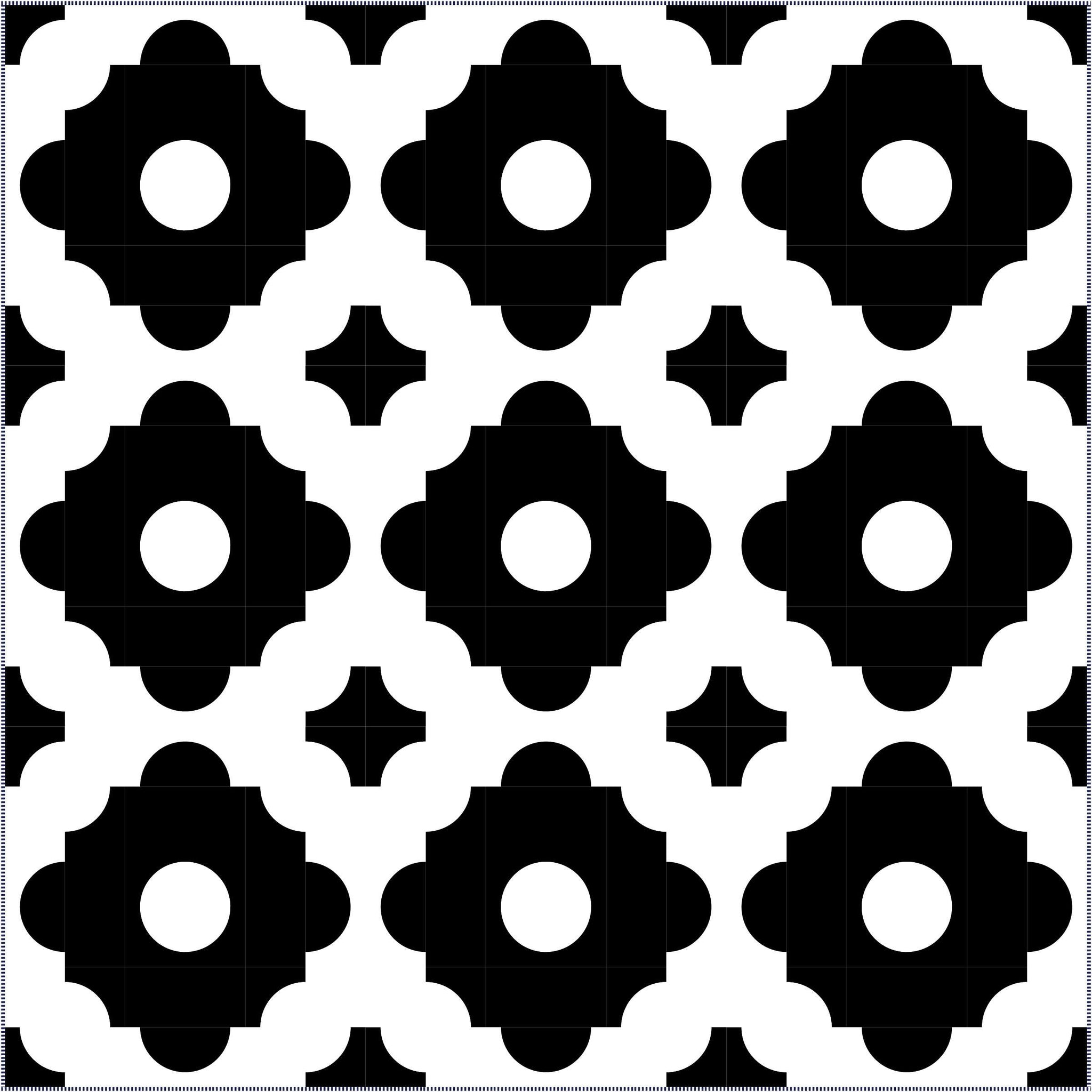 A black and white pattern of flowers.