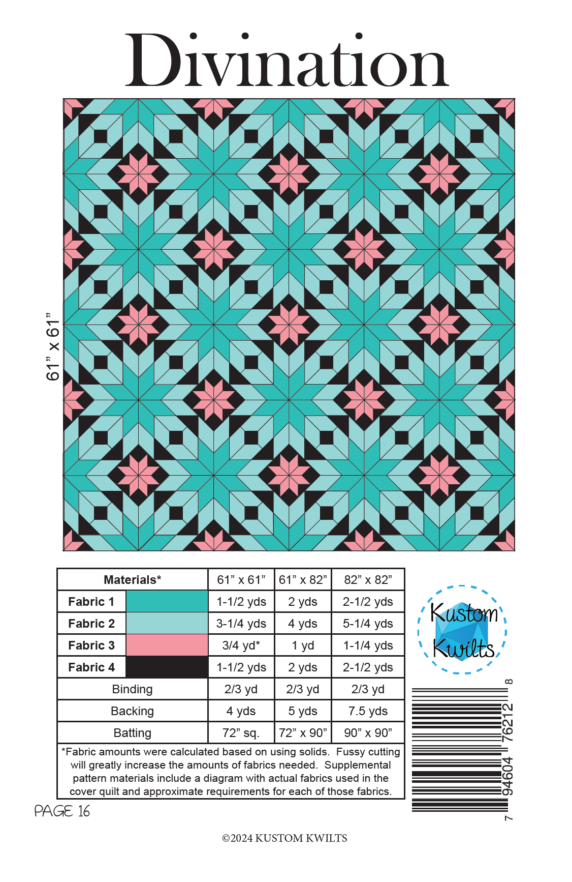 A picture of the back cover of a pattern.