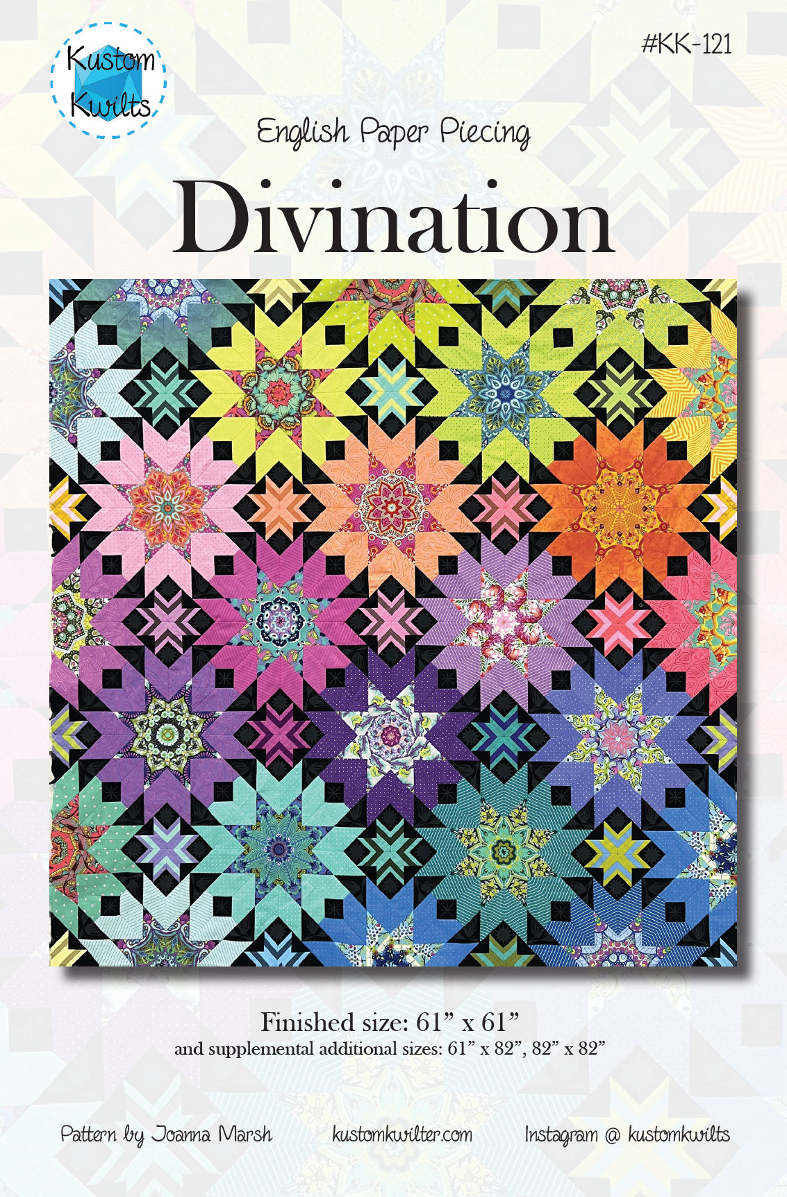 A colorful quilt with the word divination written underneath it.