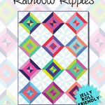 A quilt with different colored squares and triangles.
