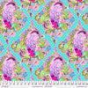 A pattern of flowers and leaves on a blue background.