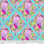 A pattern of flowers and leaves on a blue background.