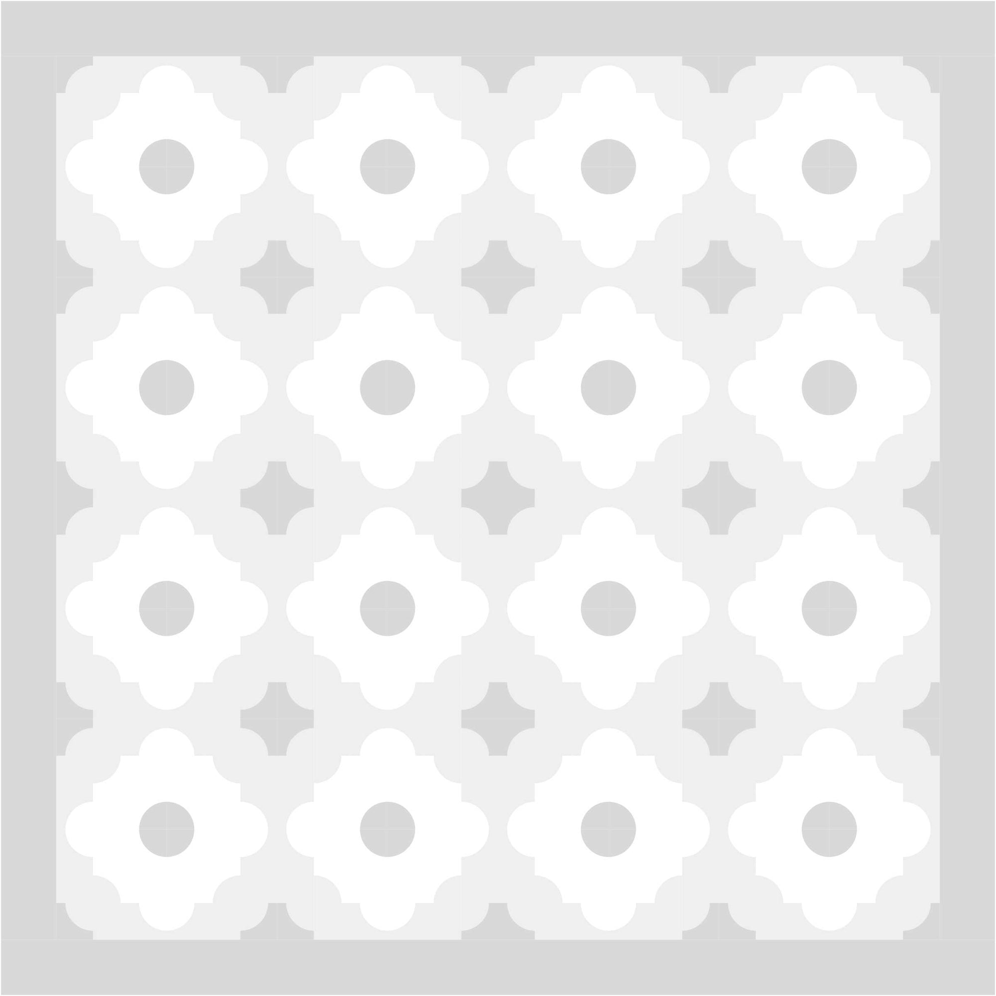 A white and grey pattern with squares and circles.