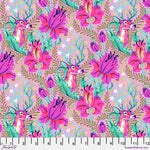 A pink and purple floral pattern with deer.