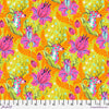 A yellow and pink floral pattern with deer.