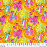 A yellow and pink floral pattern with deer.
