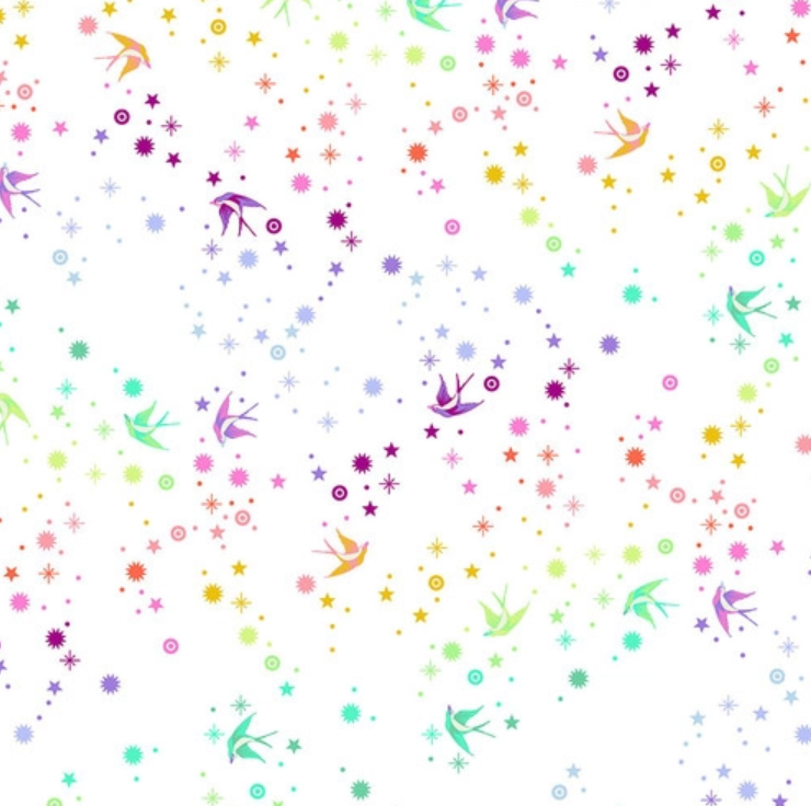 A white background with colorful dots and leaves.
