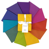 A set of twelve different colors of fabric.