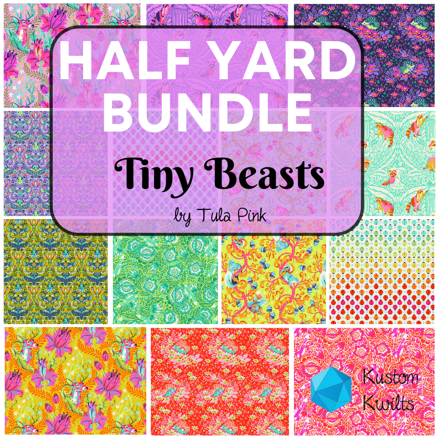 A bundle of half yard cuts of tiny beasts
