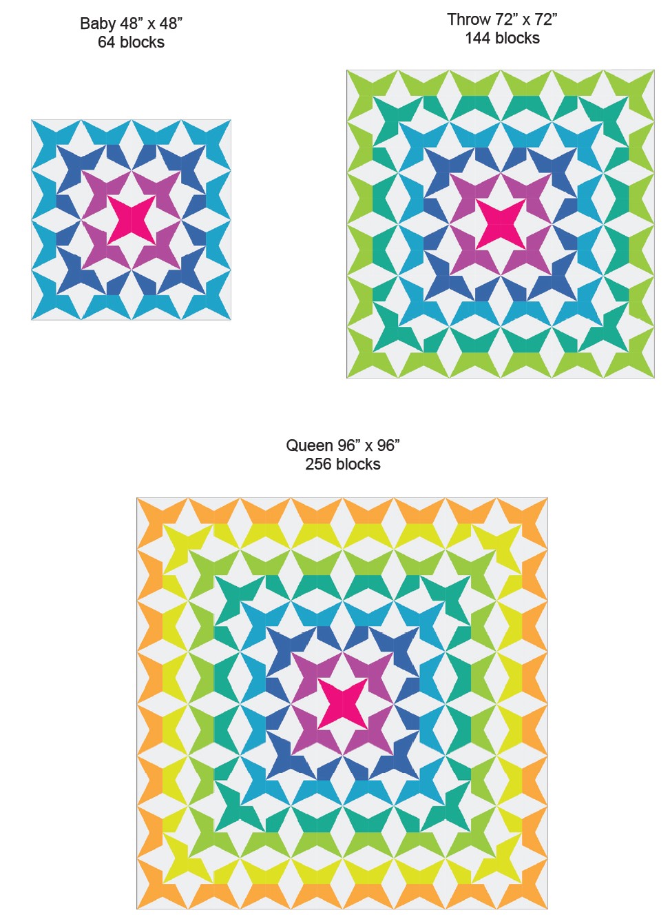 A rainbow quilt with a star pattern on it.