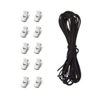 A black cord and eight white clips are shown.