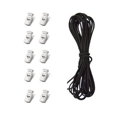 A black cord and eight white clips are shown.
