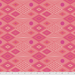 A pink pattern with different shapes and colors.