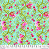 A floral pattern with pink flowers and green leaves.