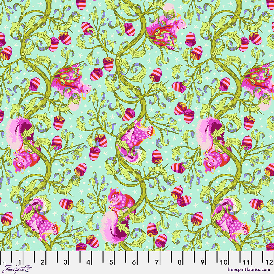 A floral pattern with pink flowers and green leaves.