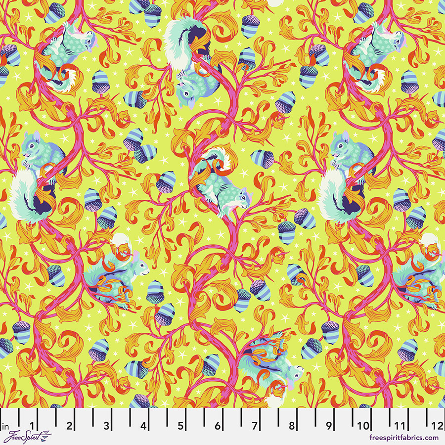 A yellow background with swirls and flowers.