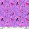 A purple background with pink and black animals.