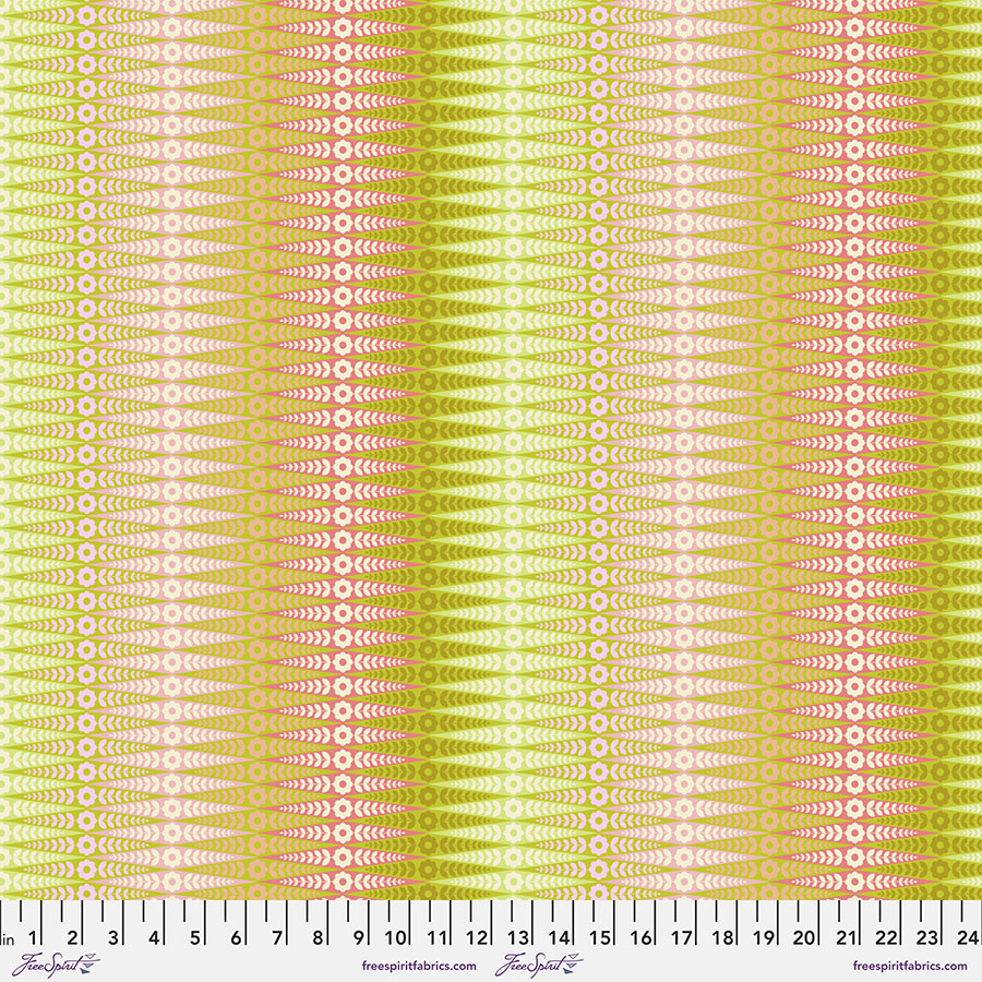 A yellow and pink striped fabric with a line pattern.