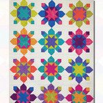 A quilt with different colored stars on it.