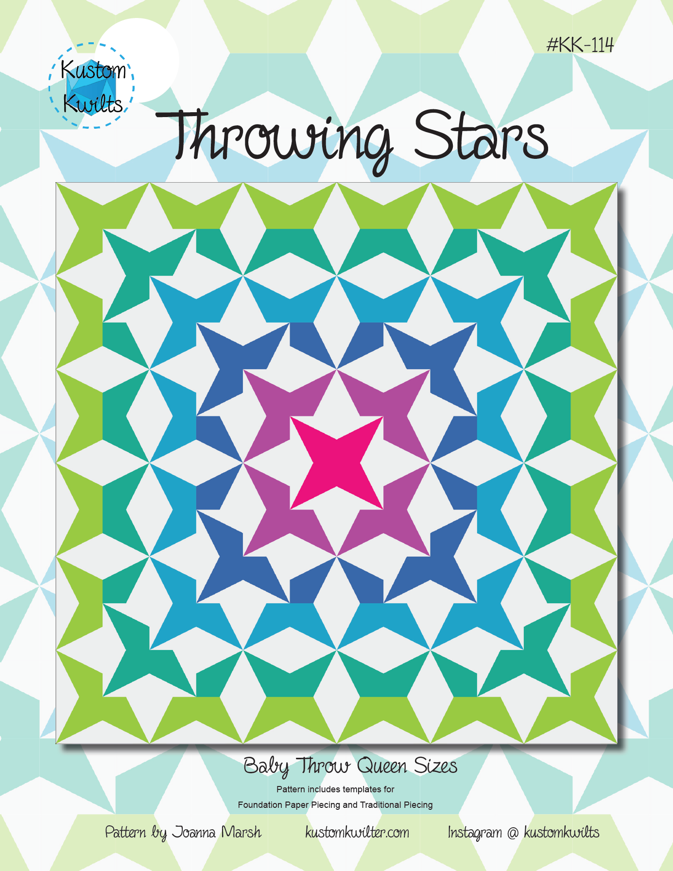A colorful quilt with the words throwing stars.