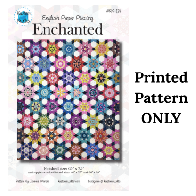 Colorful floral quilt pattern with geometric shapes, printed design only.