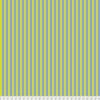 A yellow and blue striped fabric with white polka dots.