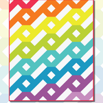 A colorful pattern of squares and lines on a white background.