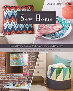 Colorful sewn home decor: pillows, basket, fabric bowl