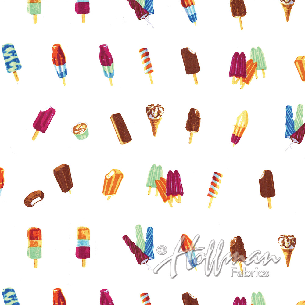 A pattern of different types of ice cream.