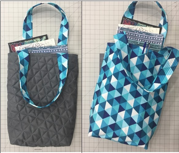 Two bags with a blue and white pattern on them.