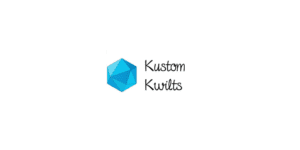 A blue diamond is sitting on top of the kustom kwilts logo.
