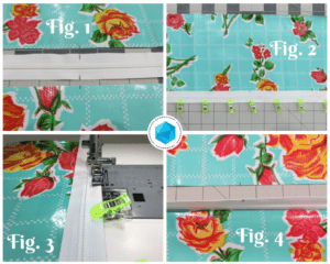 A collage of four photos showing how to make a quilt.