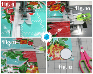 A collage of photos showing how to make a bag.