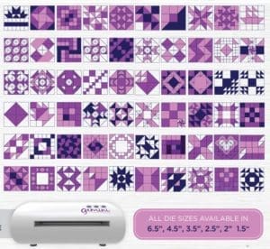 A purple quilt block with the numbers 5 1, 4 7, 1 0 and 2 9.