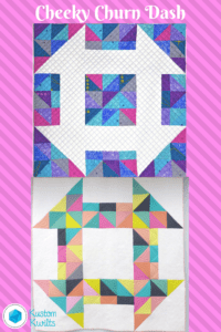 A collage of two different designs with pink and blue background