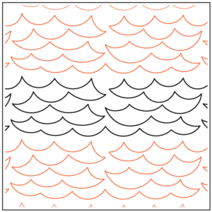 Abstract wave pattern with black and orange curved lines.