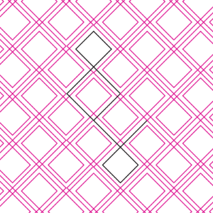 Geometric pattern with overlapping pink diamond shapes on a white background.